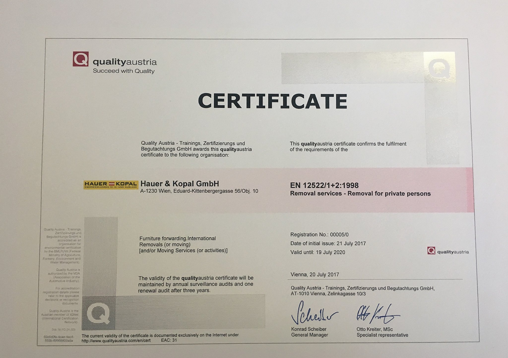 ISO 9001 Zertifikat 2017
